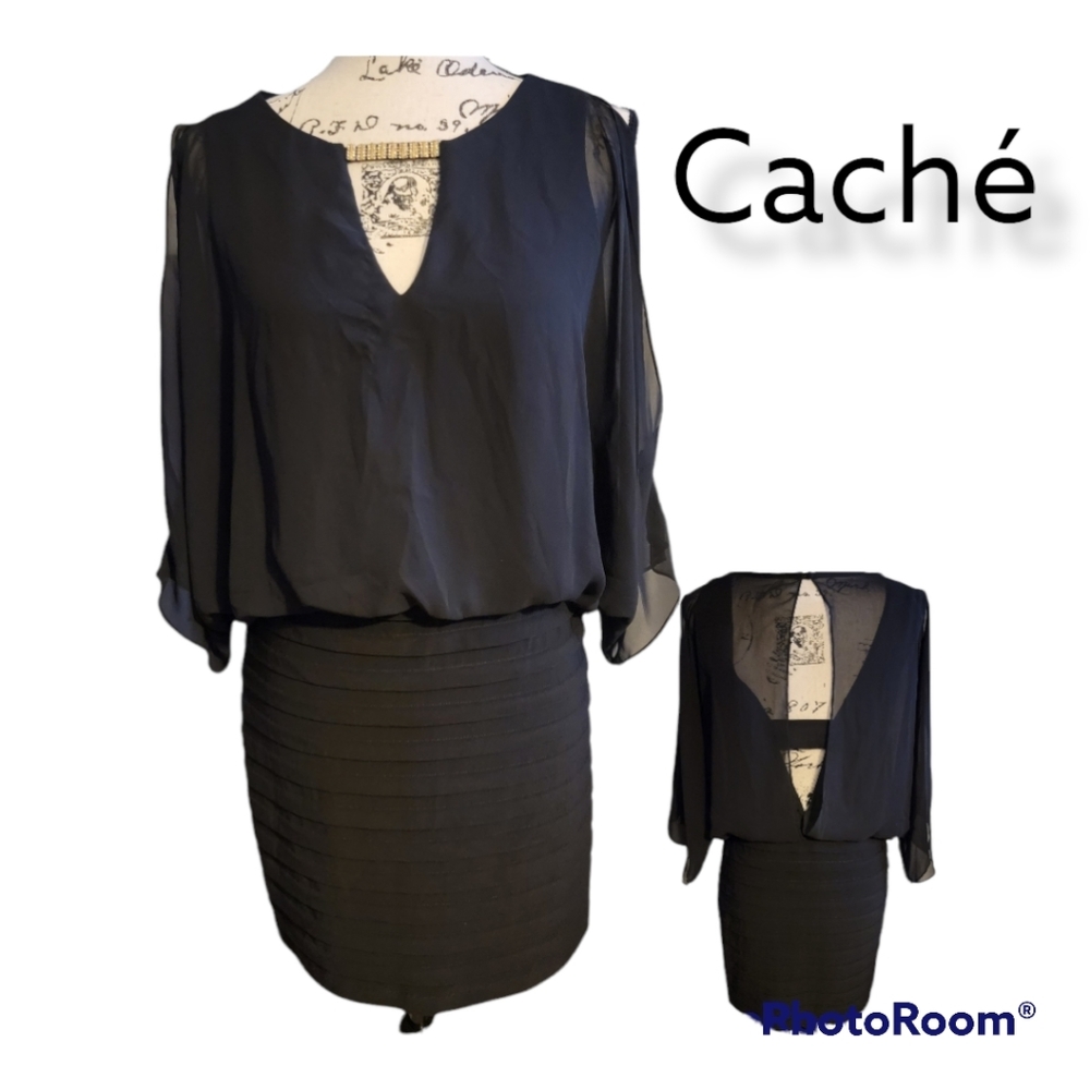Cache Dress Black Sleeveless Tiered Cocktail Party